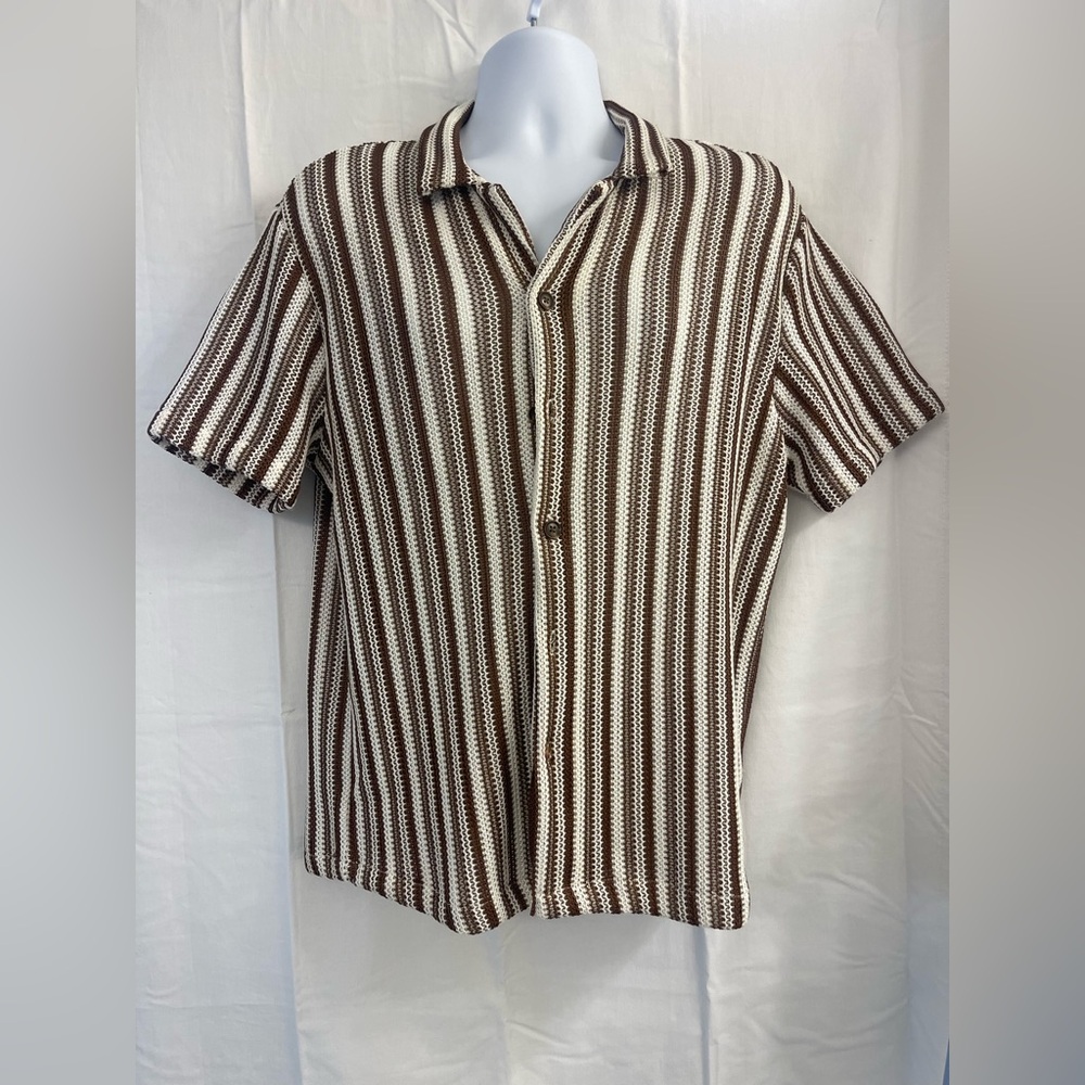 NWOT Men's Brown Striped Casual Button Down Shirt